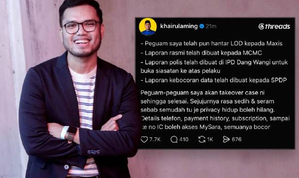 Data peribadi bocor:  Khairul Aming 'seram', hantar surat peguam kepada Maxis